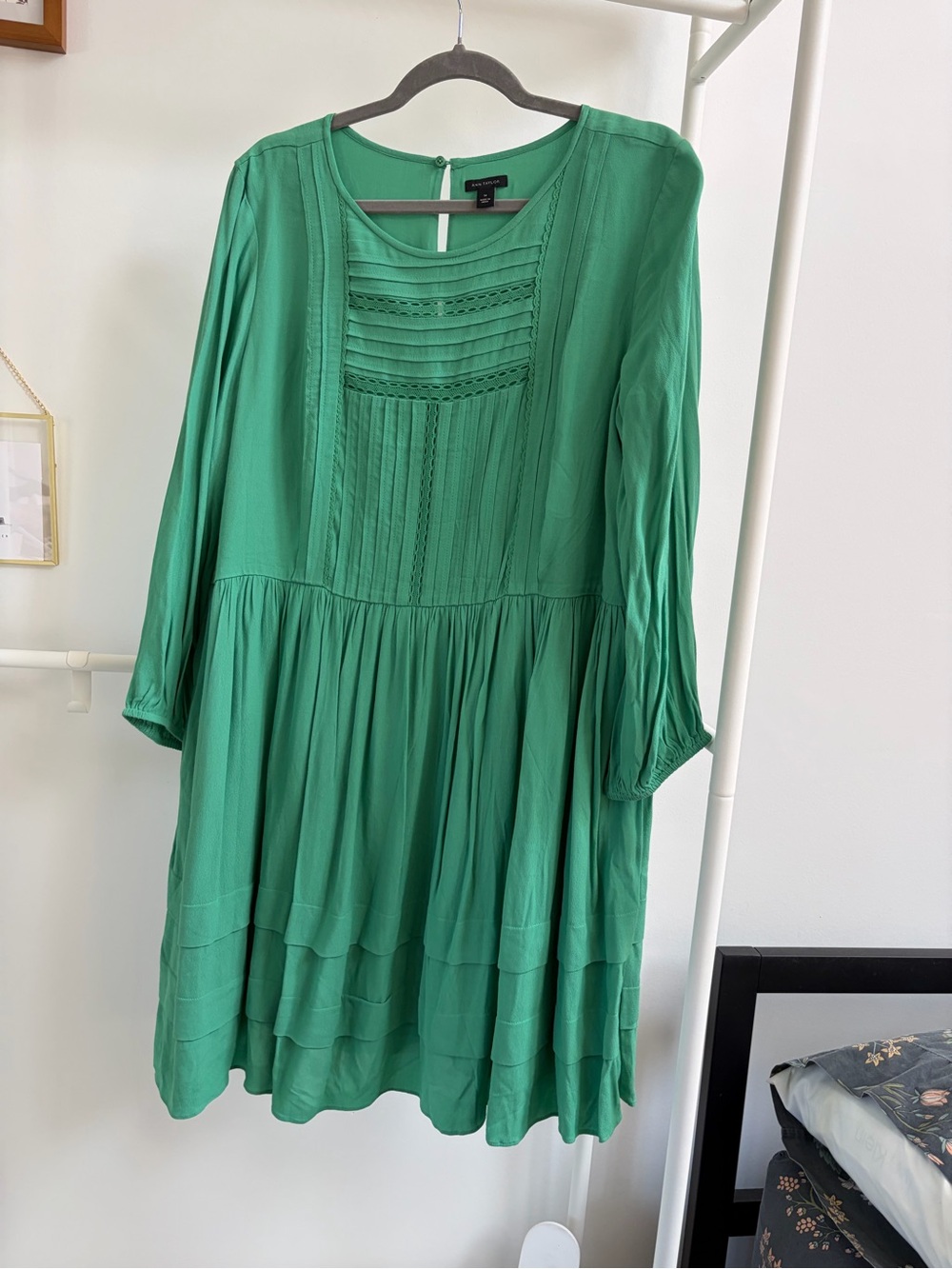 Ann Taylor Emerald Green Pintuck Bodice Dress